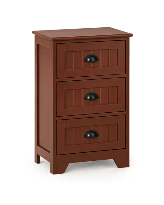 3-Drawer End Storage Wood Side Nightstand-Brown - Brown - Nightstands