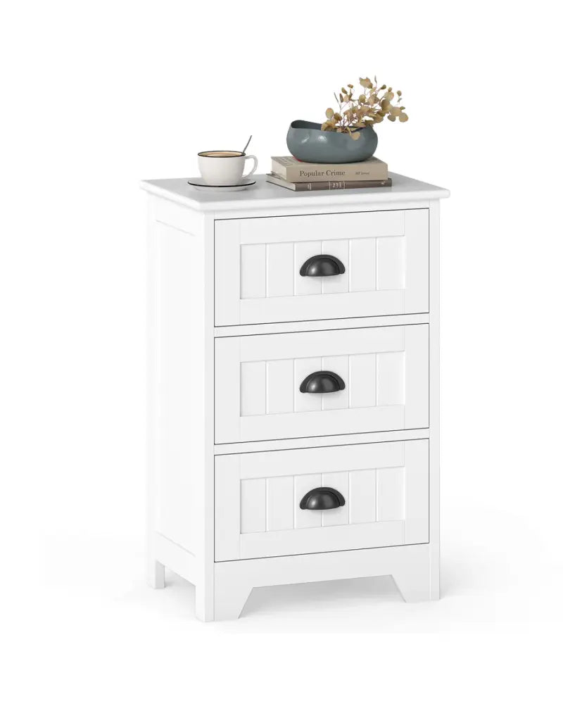 3-Drawer End Storage Wood Side Nightstand-White - White - Nightstands
