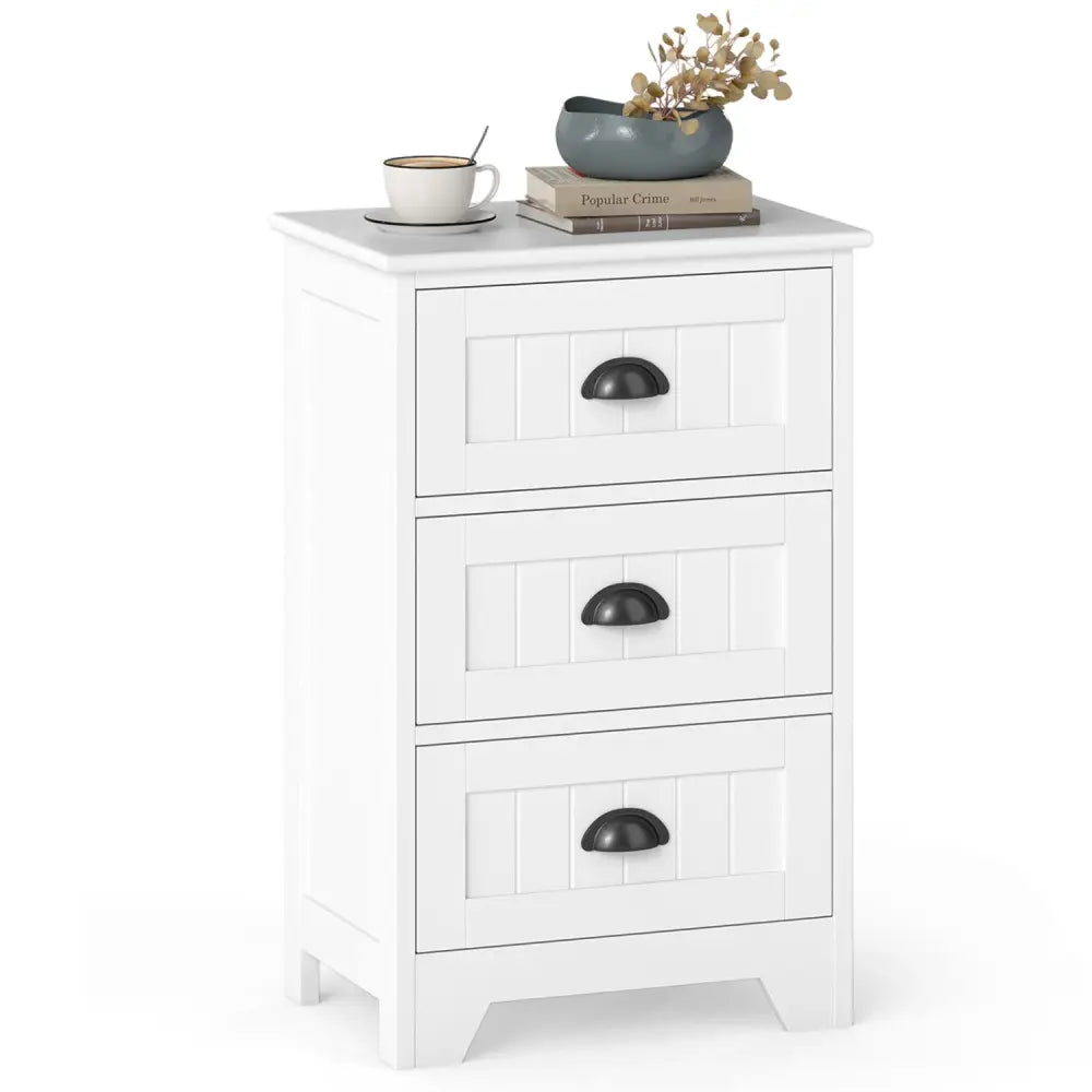 3-Drawer End Storage Wood Side Nightstand-White - White - Nightstands