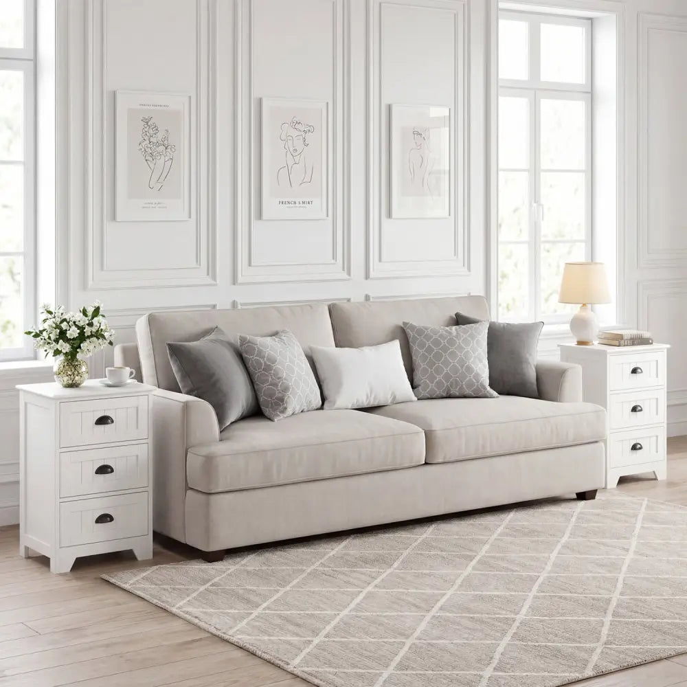 3-Drawer End Storage Wood Side Nightstand-White - White - Nightstands