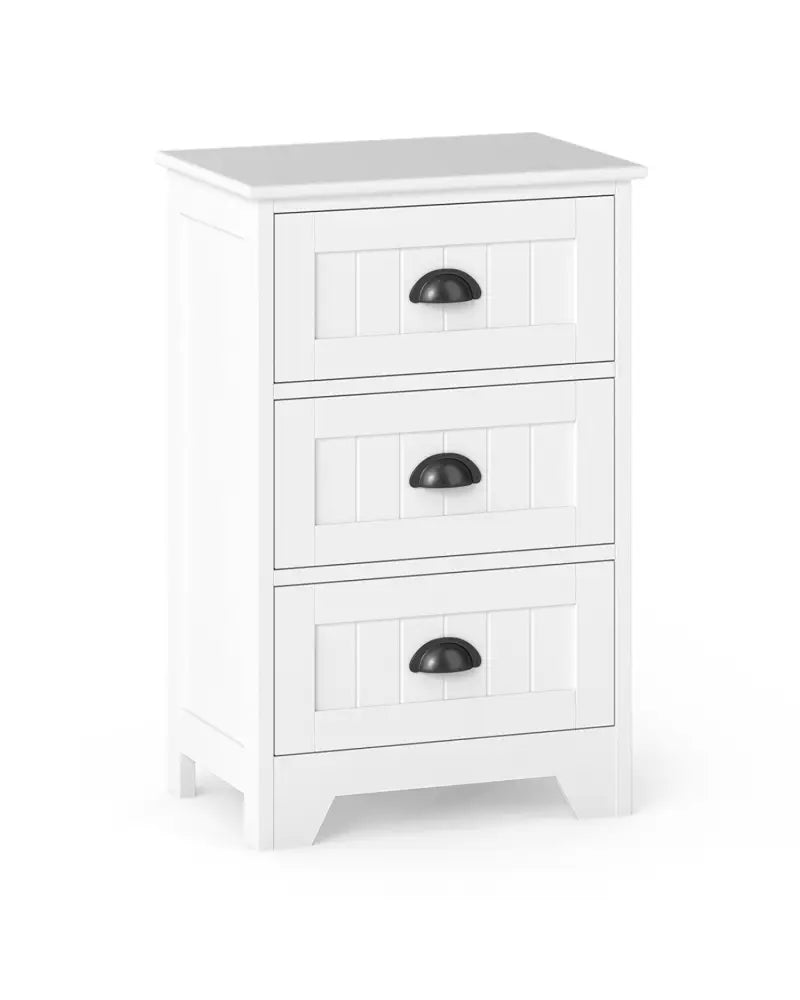 3-Drawer End Storage Wood Side Nightstand-White - White - Nightstands