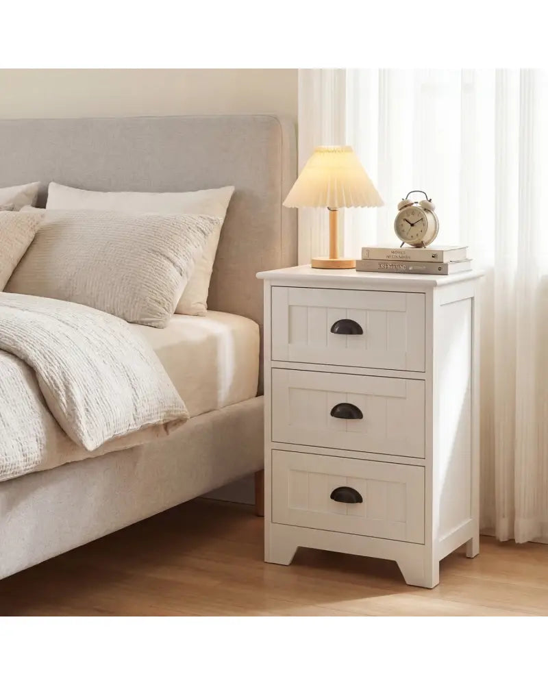 3-Drawer End Storage Wood Side Nightstand-White - White - Nightstands