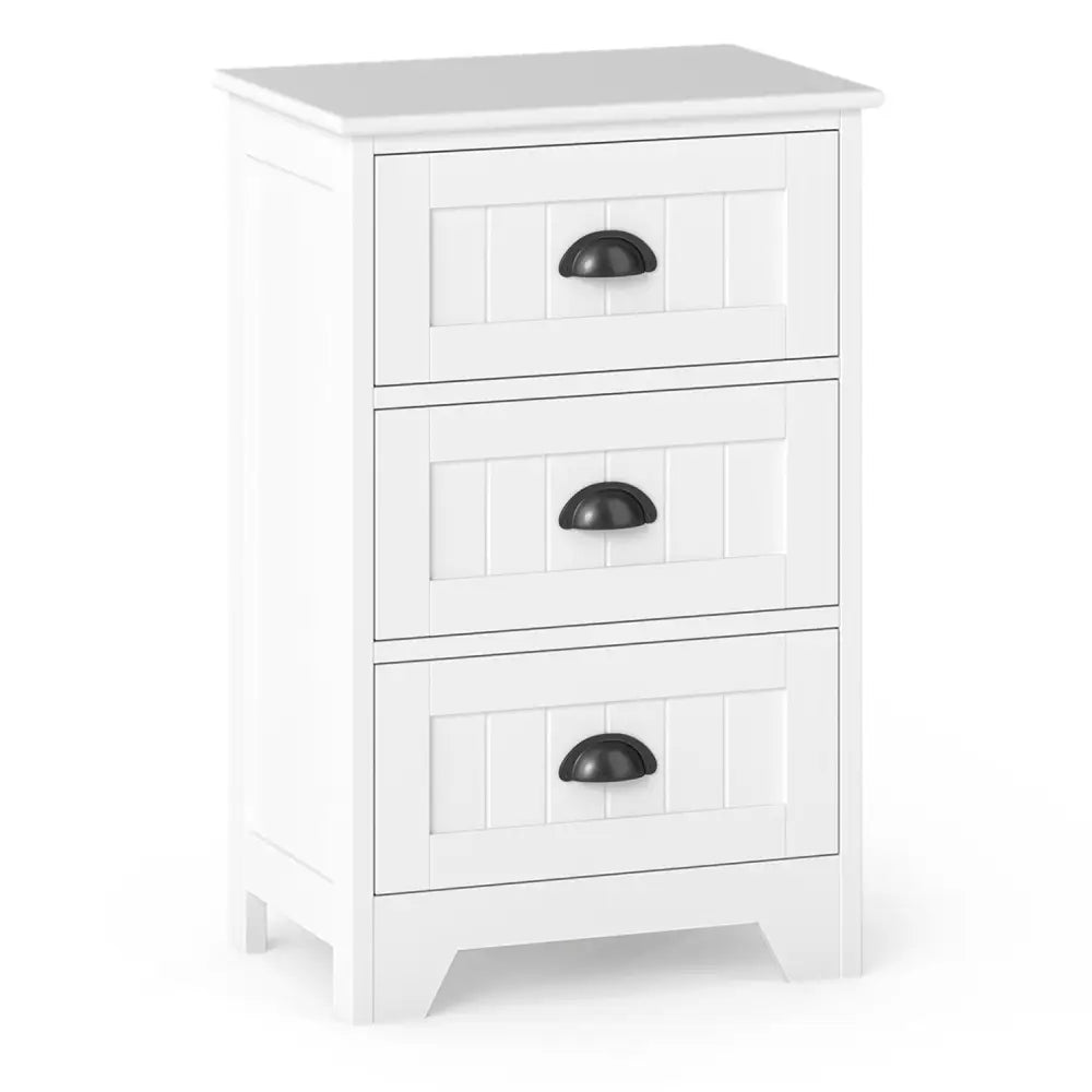 3-Drawer End Storage Wood Side Nightstand-White - White - Nightstands