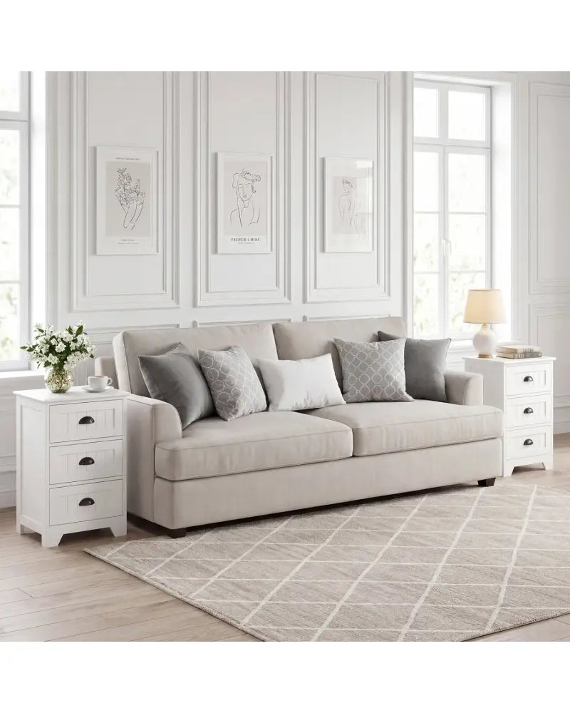3-Drawer End Storage Wood Side Nightstand-White - White - Nightstands