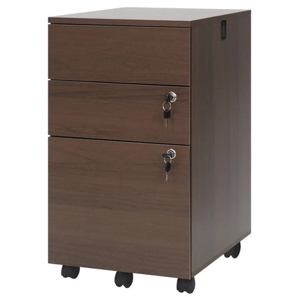3-Drawer File Cabinet Rolling File Organizer with Lock 4 Keys for Letter Legal A4-Brown Costway