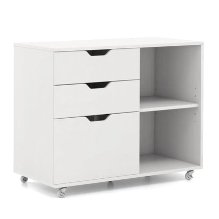 3-Drawer File Cabinet with Adjustable Shelf and Wheels for Letter-White Costway