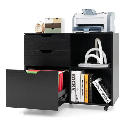 3-Drawer File Cabinet with Adjustable Shelf and Wheels for Letter-Black Costway