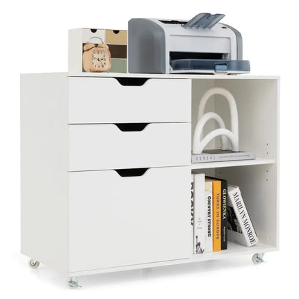 3-Drawer File Cabinet with Adjustable Shelf and Wheels for Letter-White Costway