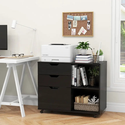 3-Drawer File Cabinet with Adjustable Shelf and Wheels for Letter-Black Costway