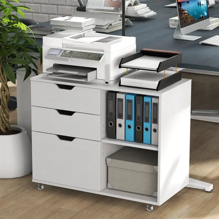 3-Drawer File Cabinet with Adjustable Shelf and Wheels for Letter-White Costway