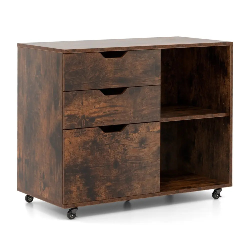3-Drawer File Cabinet with Adjustable Shelf and Wheels for Letter-Rustic Brown - Rustic Brown - File Cabinets