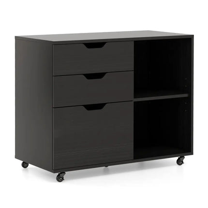 3-Drawer File Cabinet with Adjustable Shelf and Wheels for Letter-Black Costway