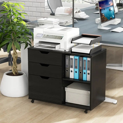 3-Drawer File Cabinet with Adjustable Shelf and Wheels for Letter-Black Costway