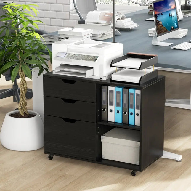3-Drawer File Cabinet with Adjustable Shelf and Wheels for Letter-Black Costway