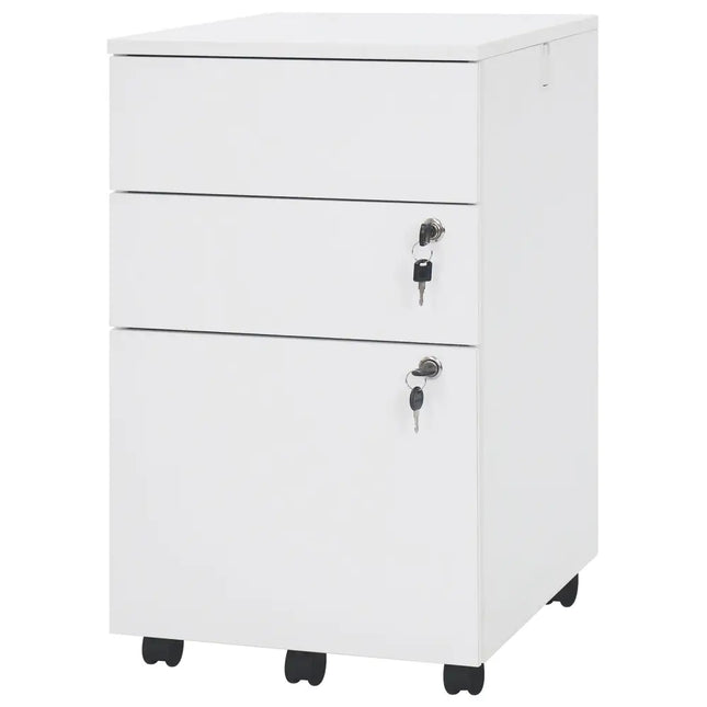 3 Drawer Filing Cabinet Locking Pedestal Desk -White Costway