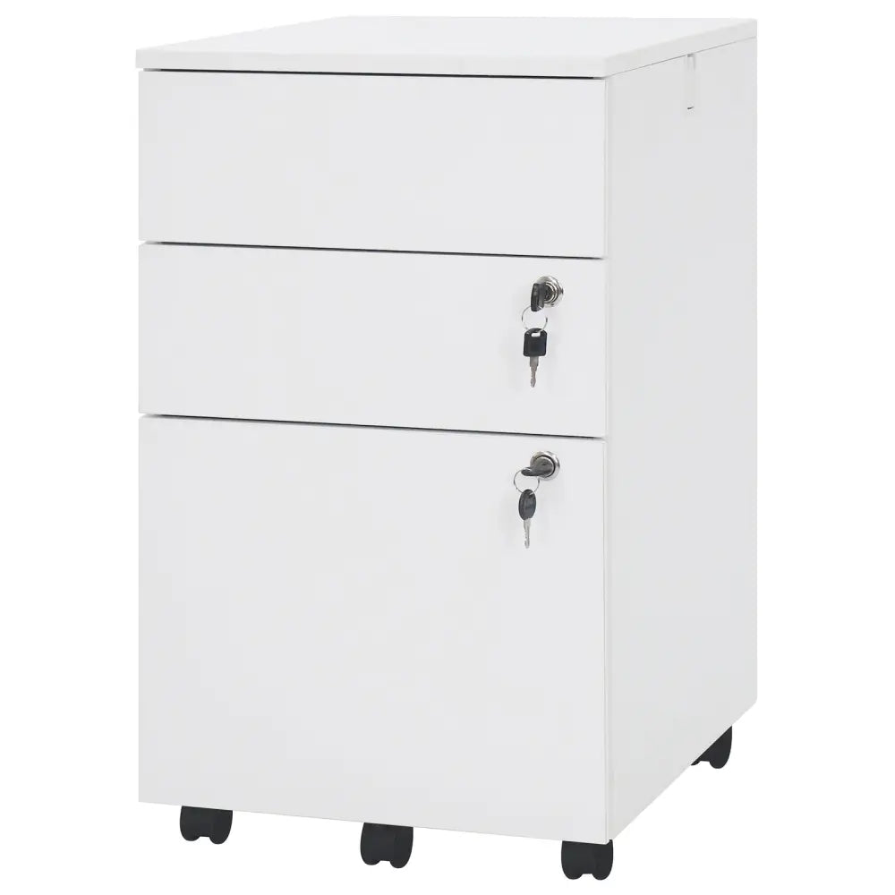 3 Drawer Filing Cabinet Locking Pedestal Desk -White - White - File Cabinets