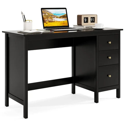 3-Drawer Home Office Study Computer Desk with Spacious Desktop-Black Costway
