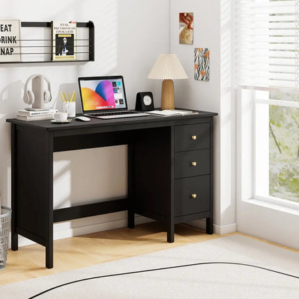 3-Drawer Home Office Study Computer Desk with Spacious Desktop-Black Costway