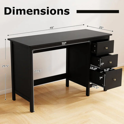 3-Drawer Home Office Study Computer Desk with Spacious Desktop-Black Costway