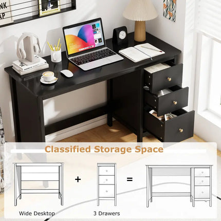 3-Drawer Home Office Study Computer Desk with Spacious Desktop-Black Costway