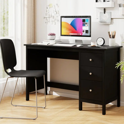 3-Drawer Home Office Study Computer Desk with Spacious Desktop-Black Costway