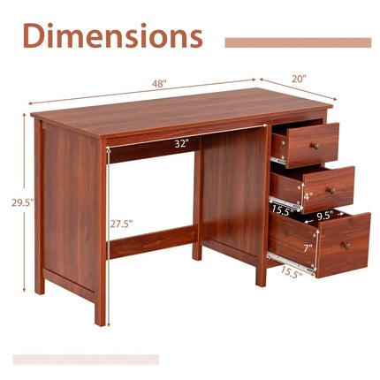 3-Drawer Home Office Study Computer Desk with Spacious Desktop-Brown Costway
