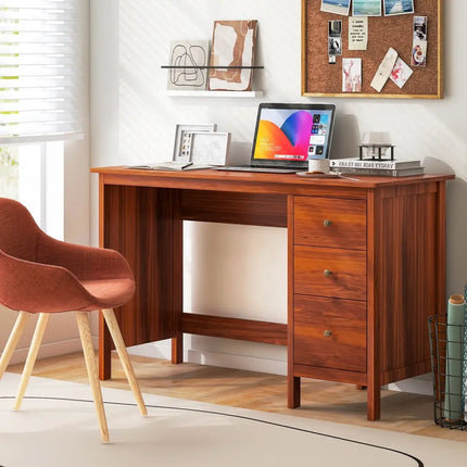 3-Drawer Home Office Study Computer Desk with Spacious Desktop-Brown Costway