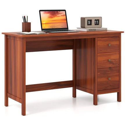 3-Drawer Home Office Study Computer Desk with Spacious Desktop-Brown Costway
