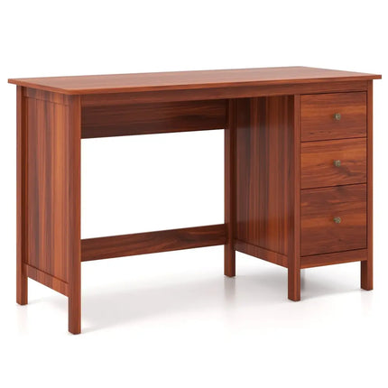 3-Drawer Home Office Study Computer Desk with Spacious Desktop-Brown Costway