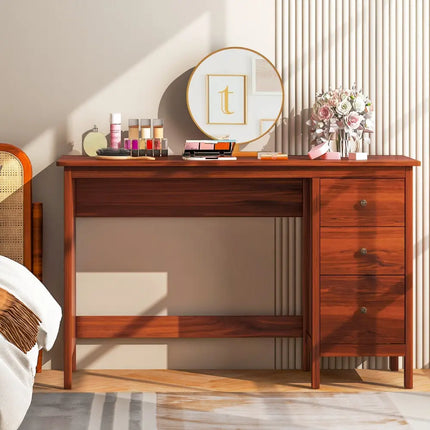 3-Drawer Home Office Study Computer Desk with Spacious Desktop-Brown Costway