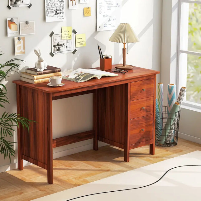 3-Drawer Home Office Study Computer Desk with Spacious Desktop-Brown Costway