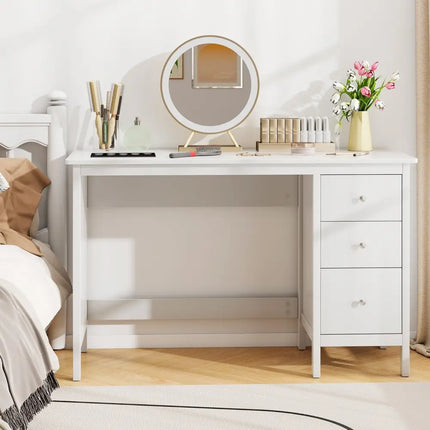 3-Drawer Home Office Study Computer Desk with Spacious Desktop-White Costway