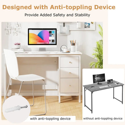 3-Drawer Home Office Study Computer Desk with Spacious Desktop-White Costway