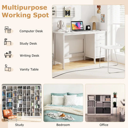 3-Drawer Home Office Study Computer Desk with Spacious Desktop-White Costway