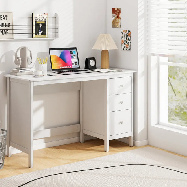 3-Drawer Home Office Study Computer Desk with Spacious Desktop-White Costway