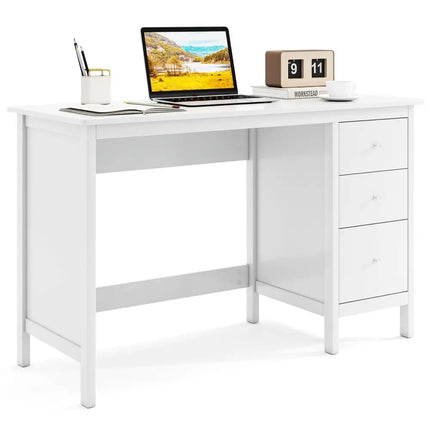 3-Drawer Home Office Study Computer Desk with Spacious Desktop-White Costway