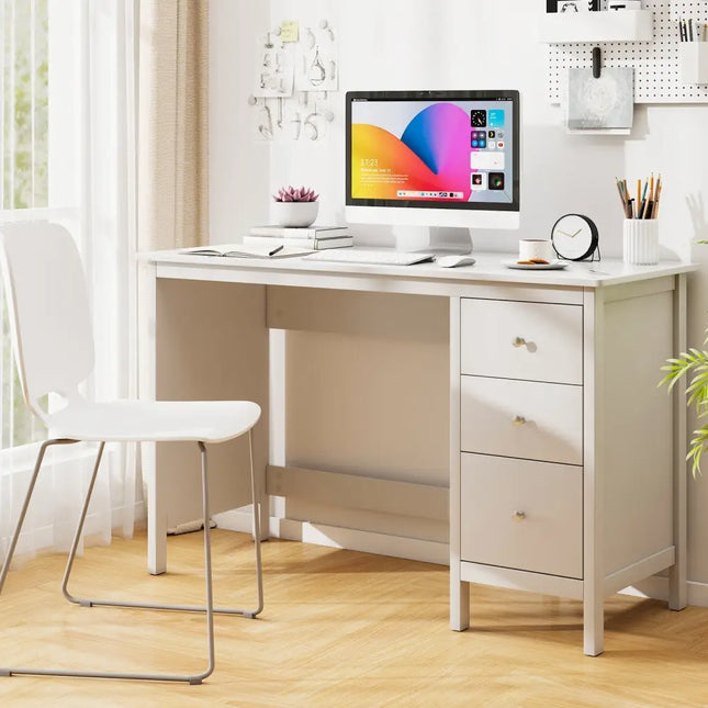 3-Drawer Home Office Study Computer Desk with Spacious Desktop-White Costway