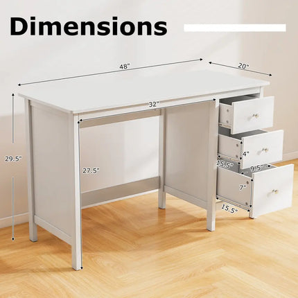 3-Drawer Home Office Study Computer Desk with Spacious Desktop-White Costway