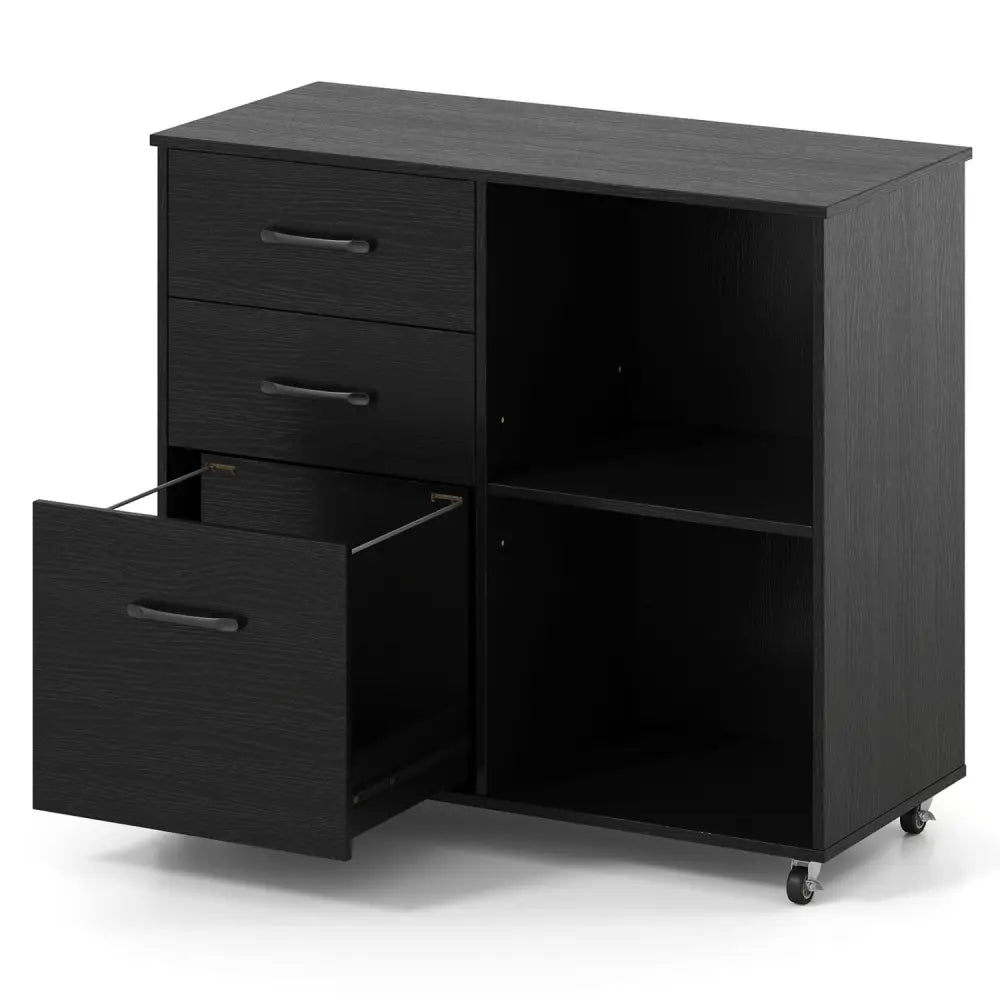 3-Drawer Mobile Lateral File Cabinet Printer Stand-Black - Black - File Cabinets