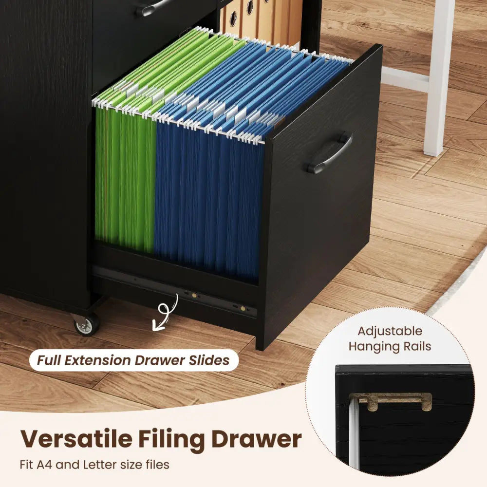 3-Drawer Mobile Lateral File Cabinet Printer Stand-Black - Black - File Cabinets