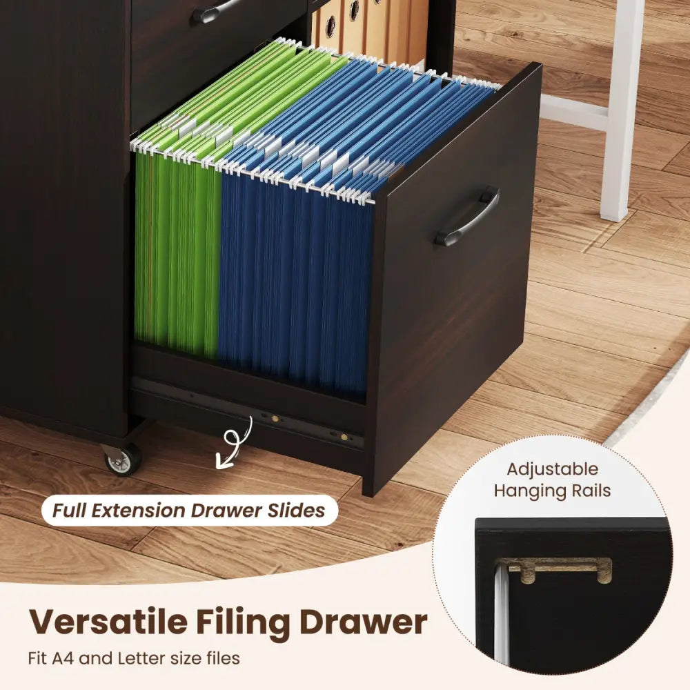 3-Drawer Mobile Lateral File Cabinet Printer Stand-Espresso - Dark Brown - File Cabinets