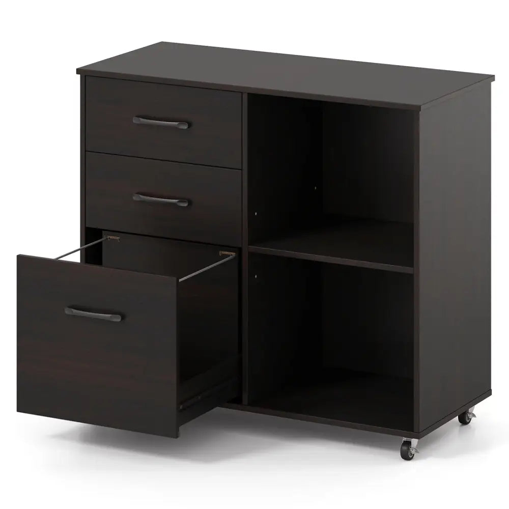 3-Drawer Mobile Lateral File Cabinet Printer Stand-Espresso - Dark Brown - File Cabinets
