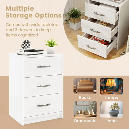 3 Drawer Nightstand with Storage for Living Room-White Costway
