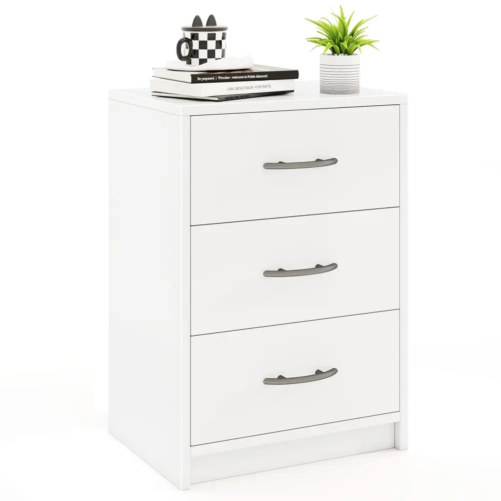 3 Drawer Nightstand with Storage for Living Room-White Costway