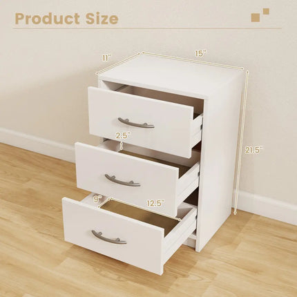 3 Drawer Nightstand with Storage for Living Room-White Costway