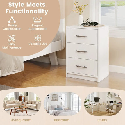 3 Drawer Nightstand with Storage for Living Room-White Costway