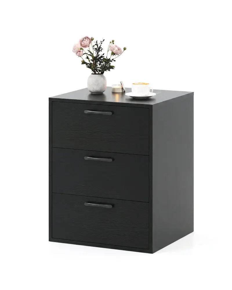 3 Drawer Nightstand with Wood Grain Finish and Storage for Living Room Bedroom Study-Black - Black - Nightstands