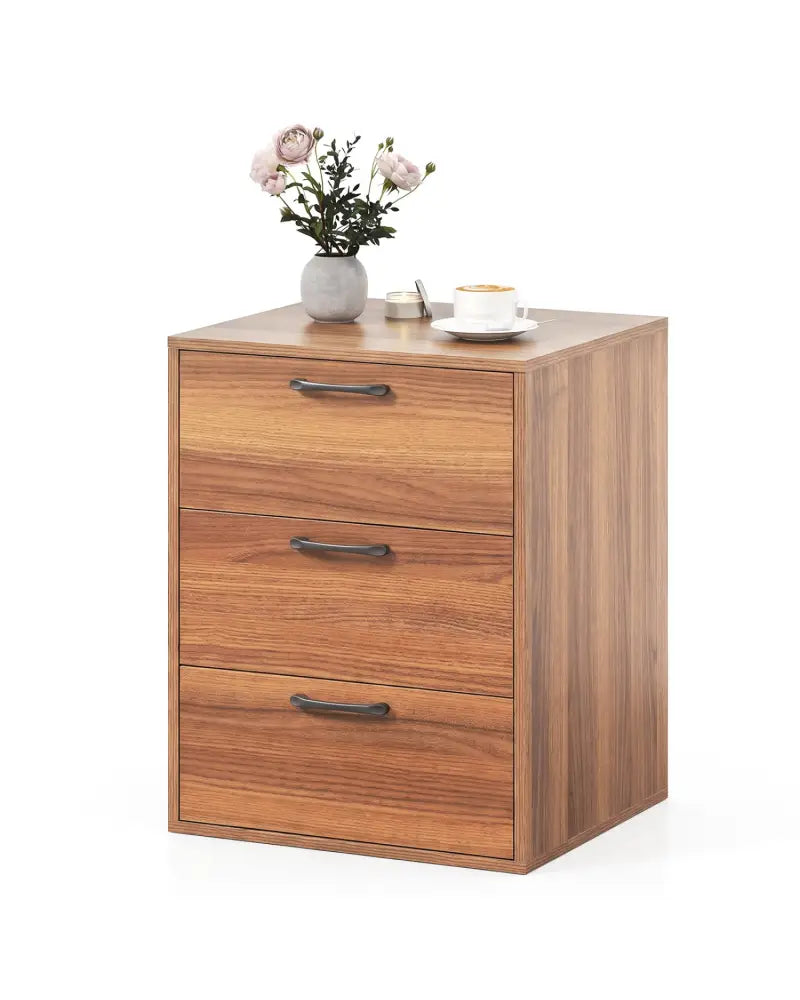 3 Drawer Nightstand with Wood Grain Finish and Storage for Living Room Bedroom Study-Walnut - Walnut - Nightstands