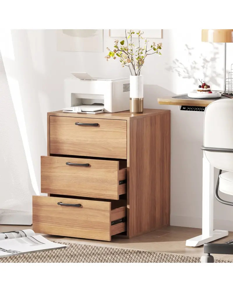 3 Drawer Nightstand with Wood Grain Finish and Storage for Living Room Bedroom Study-Walnut - Walnut - Nightstands