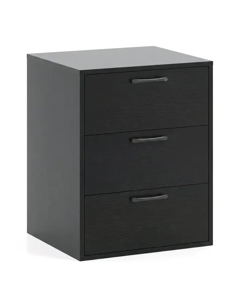 3 Drawer Nightstand with Wood Grain Finish and Storage for Living Room Bedroom Study-Black - Black - Nightstands